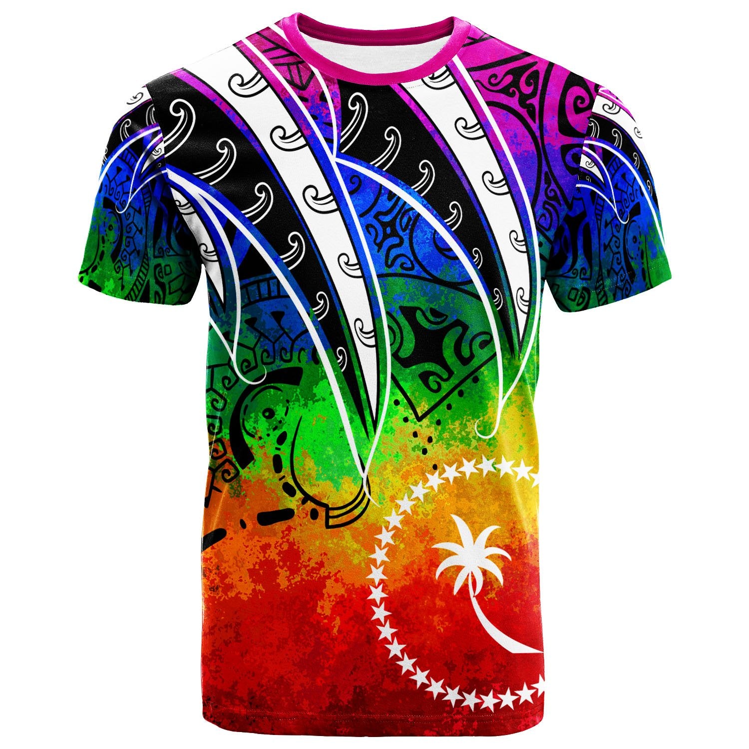 Chuuk T Shirt Tropical Leaf Rainbow Color Unisex Rainbow Color - Polynesian Pride