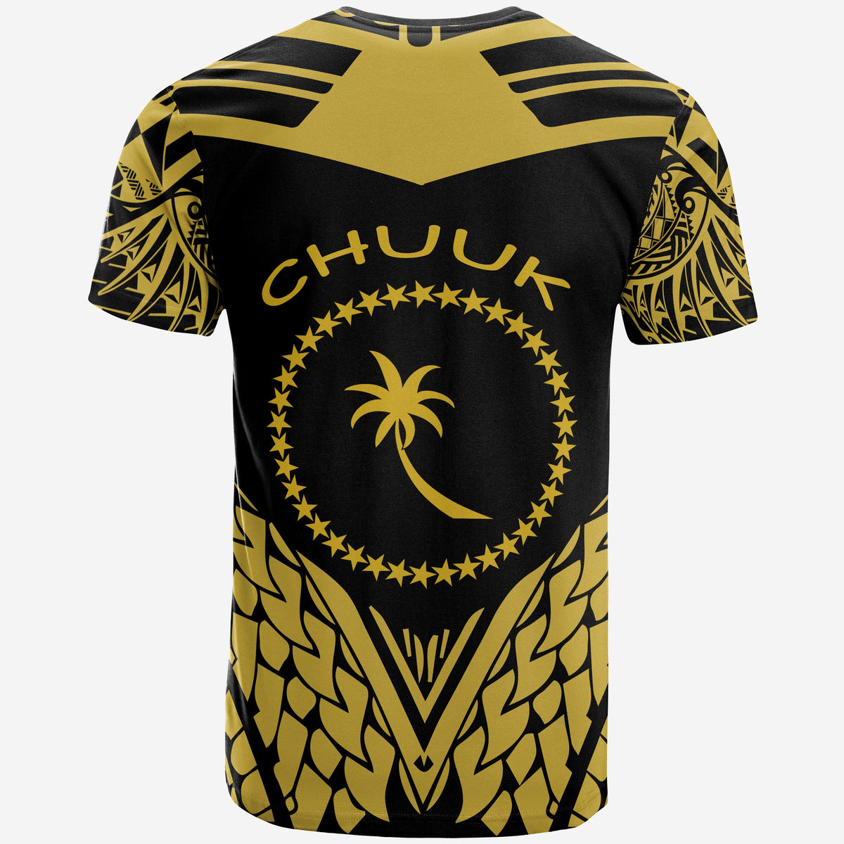 Chuuk Custom T Shirt Unique Eagle Feather Texture Black Yellow - Polynesian Pride