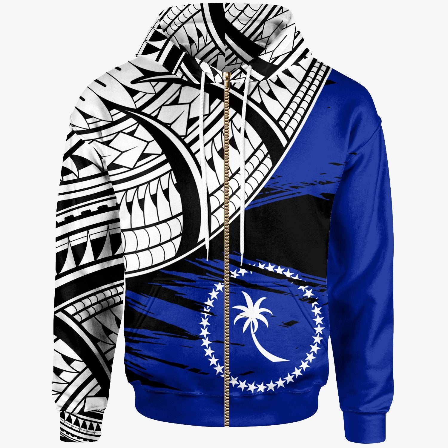 Chuuk Custom Zip Hoodie Chuuk Flag Style With Claw Pattern Unisex Blue - Polynesian Pride