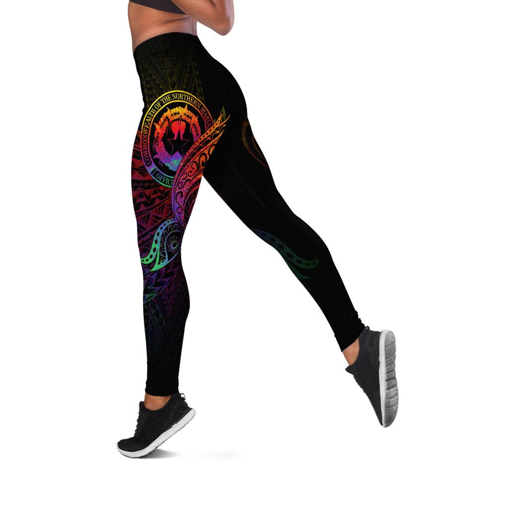 Northern Mariana Islands Leggings - Butterfly Polynesian Style Black - Polynesian Pride