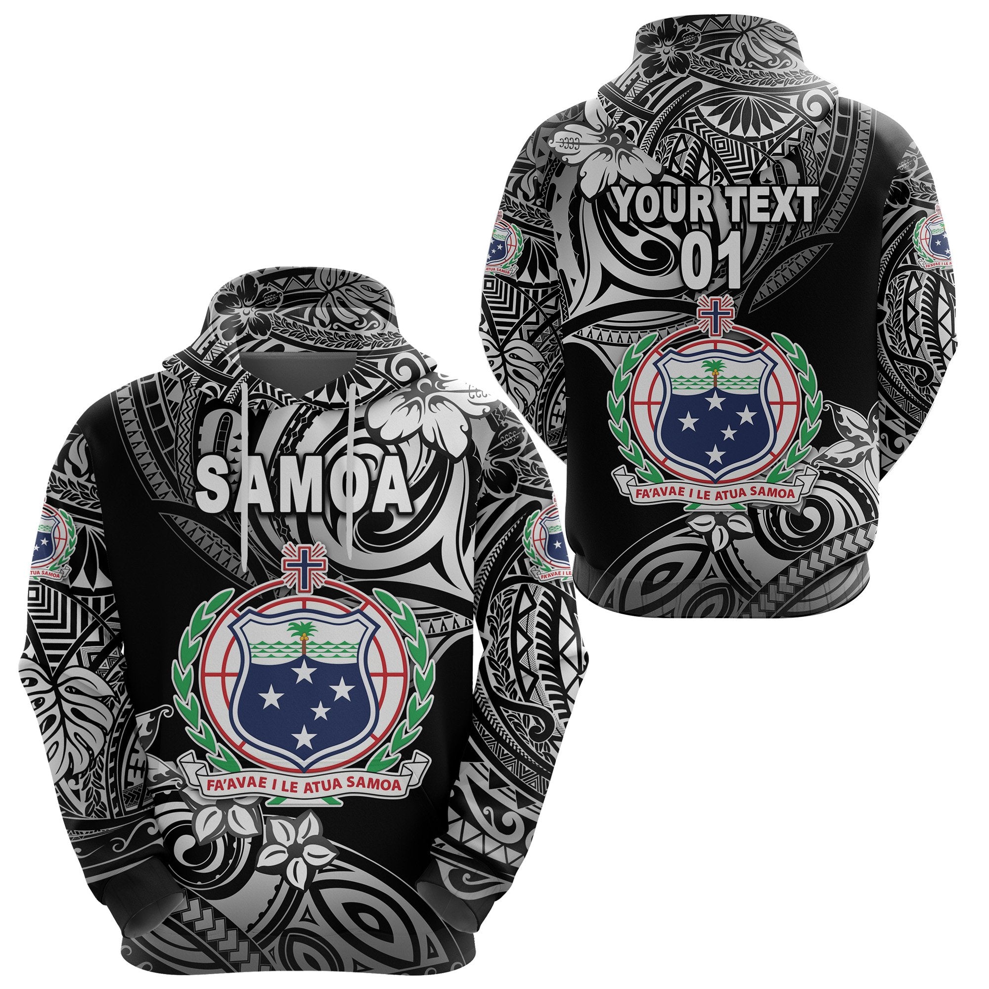 Custom Manu Samoa Rugby Hoodie Unique Vibes Coat of Arms Black, Custom Text and Number Unisex Black - Polynesian Pride