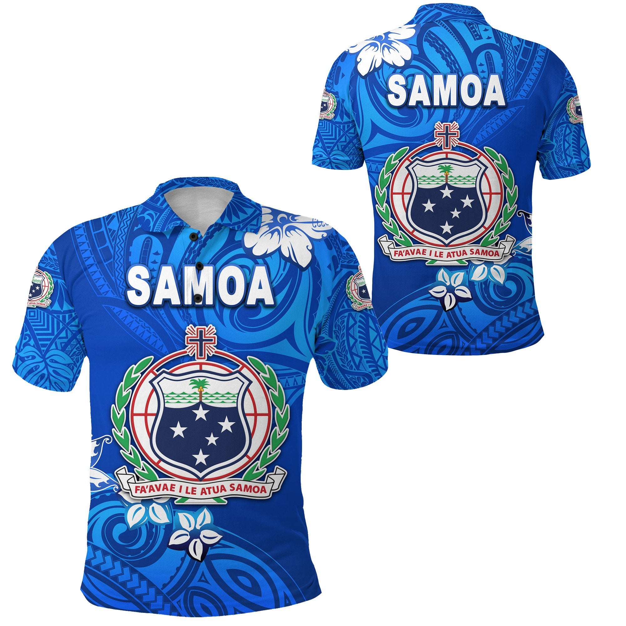 Manu Samoa Rugby Polo Shirt Unique Vibes Coat Of Arms Full Blue Unisex Blue - Polynesian Pride