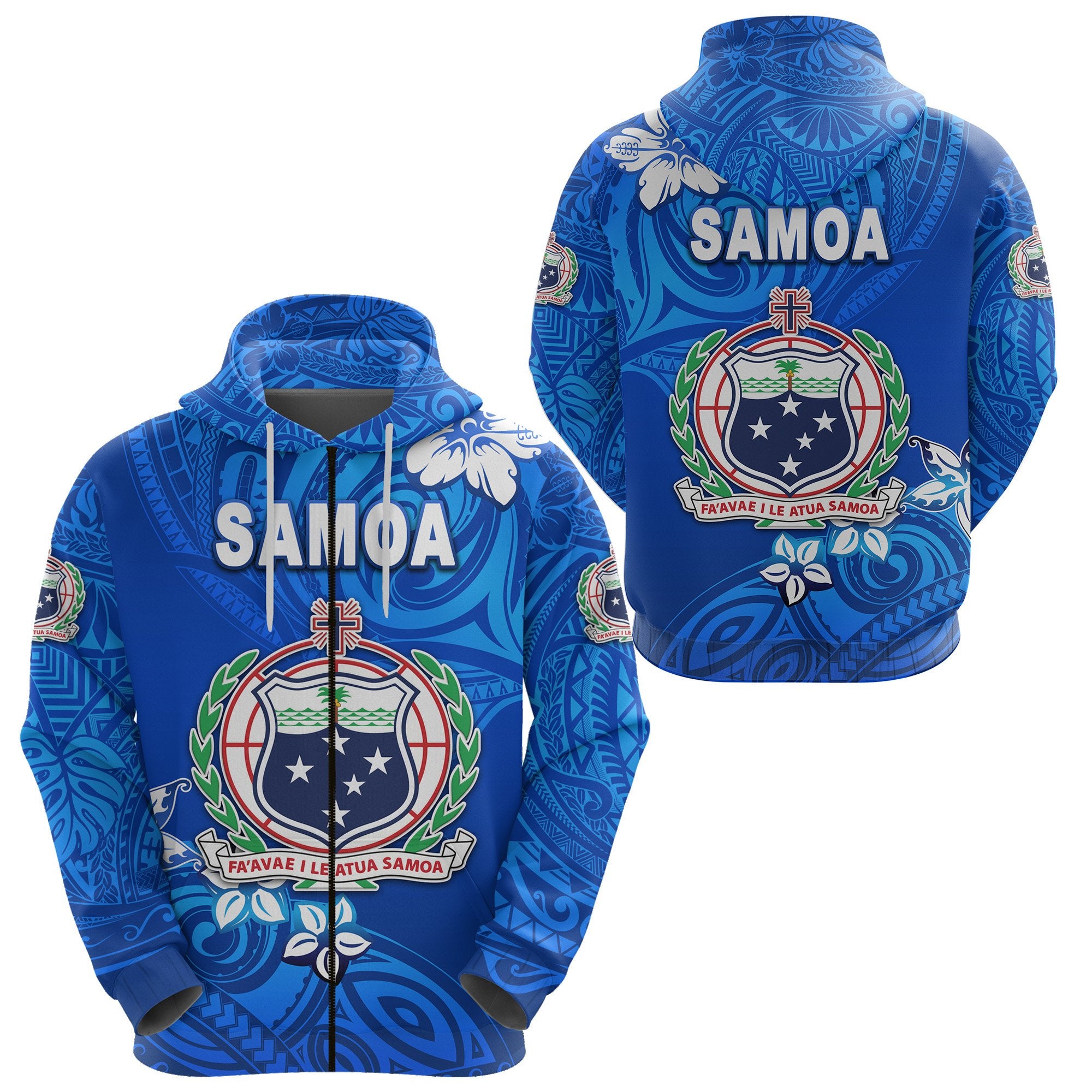 Manu Samoa Rugby Zip Hoodie Unique Vibes Coat of Arms Full Blue Unisex Blue - Polynesian Pride