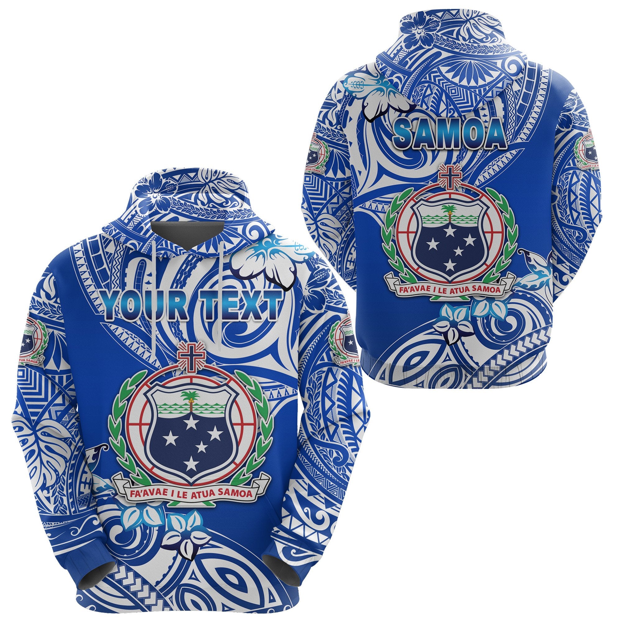 Custom Manu Samoa Rugby Hoodie Unique Vibes Coat of Arms White Unisex Blue - Polynesian Pride