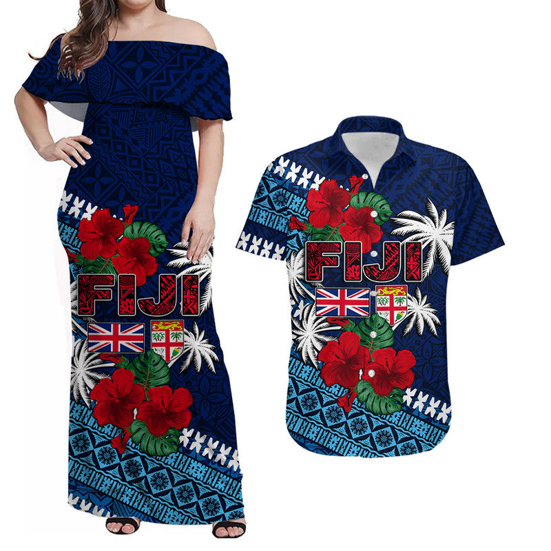 Polynesian Matching Hawaiian Shirt and Dress Fiji Patterns with Hibiscus LT6 Blue - Polynesian Pride