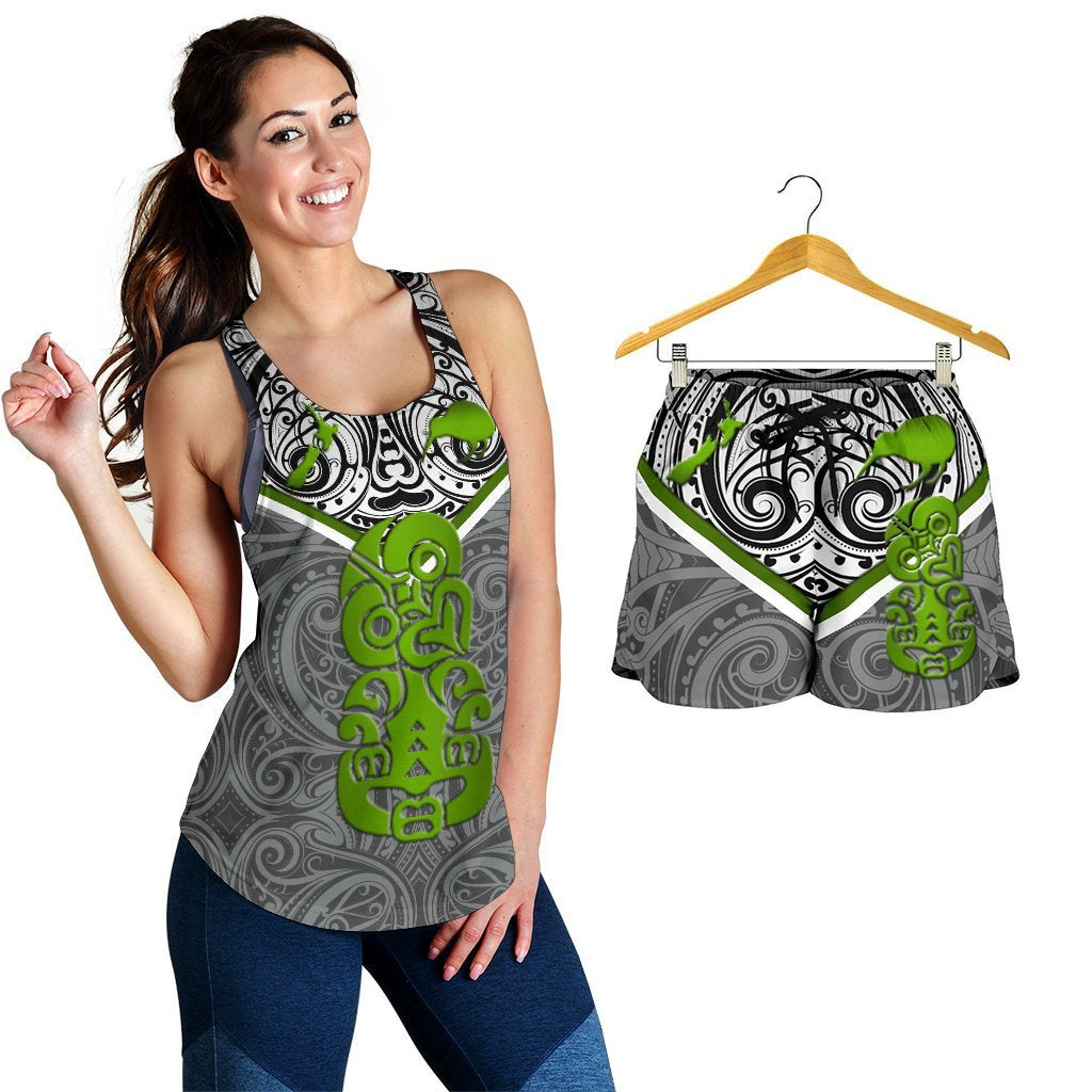 Combo Racerback Tank and Women Short New Zealand Maori Rugby Pride Version - Gray - Polynesian Pride