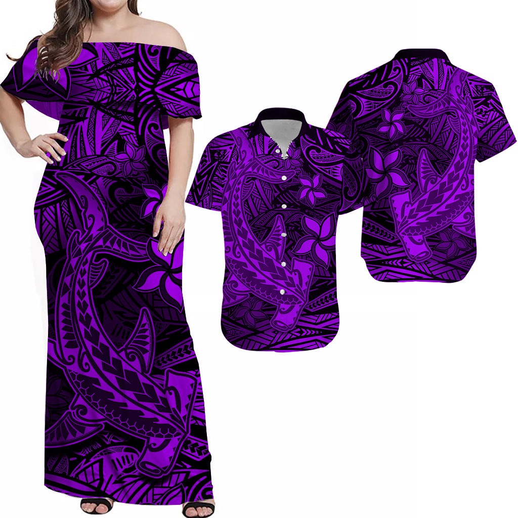 Polynesian Matching Dress and Hawaiian Shirt Purple Hawaiian Tribal Hammerhead Shark LT14 Purple - Polynesian Pride