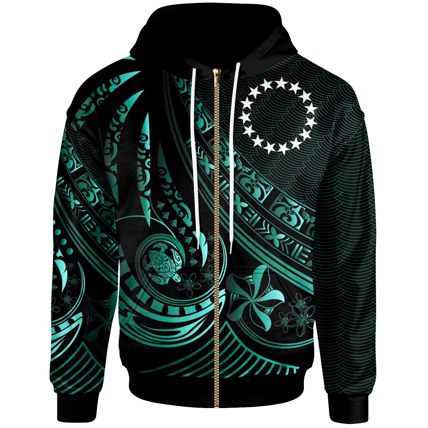 Cook Islands Zip Hoodie The Flow of The Ocean Unisex Green - Polynesian Pride