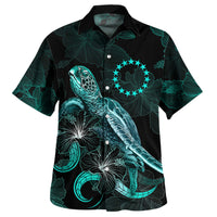 Cook Islands Matching Dress and Hawaiian Shirt Polynesian Turtle with Blooming Hibiscus Turquoise - Polynesian Pride