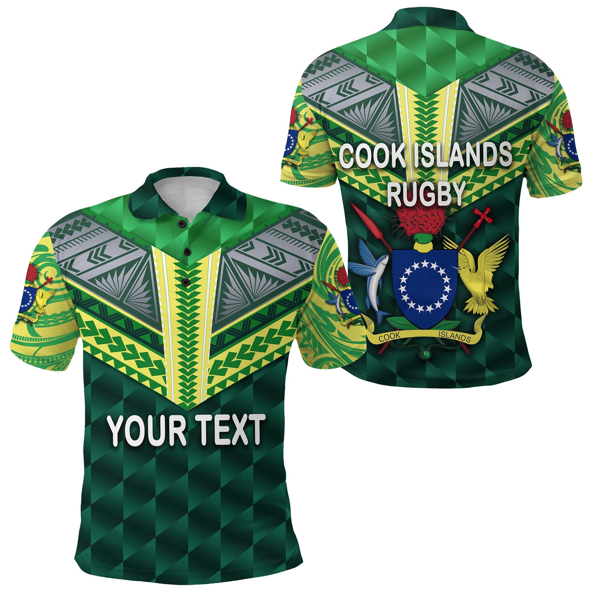 Custom Cook Islands Rugby Polo Shirt Unisex Green - Polynesian Pride