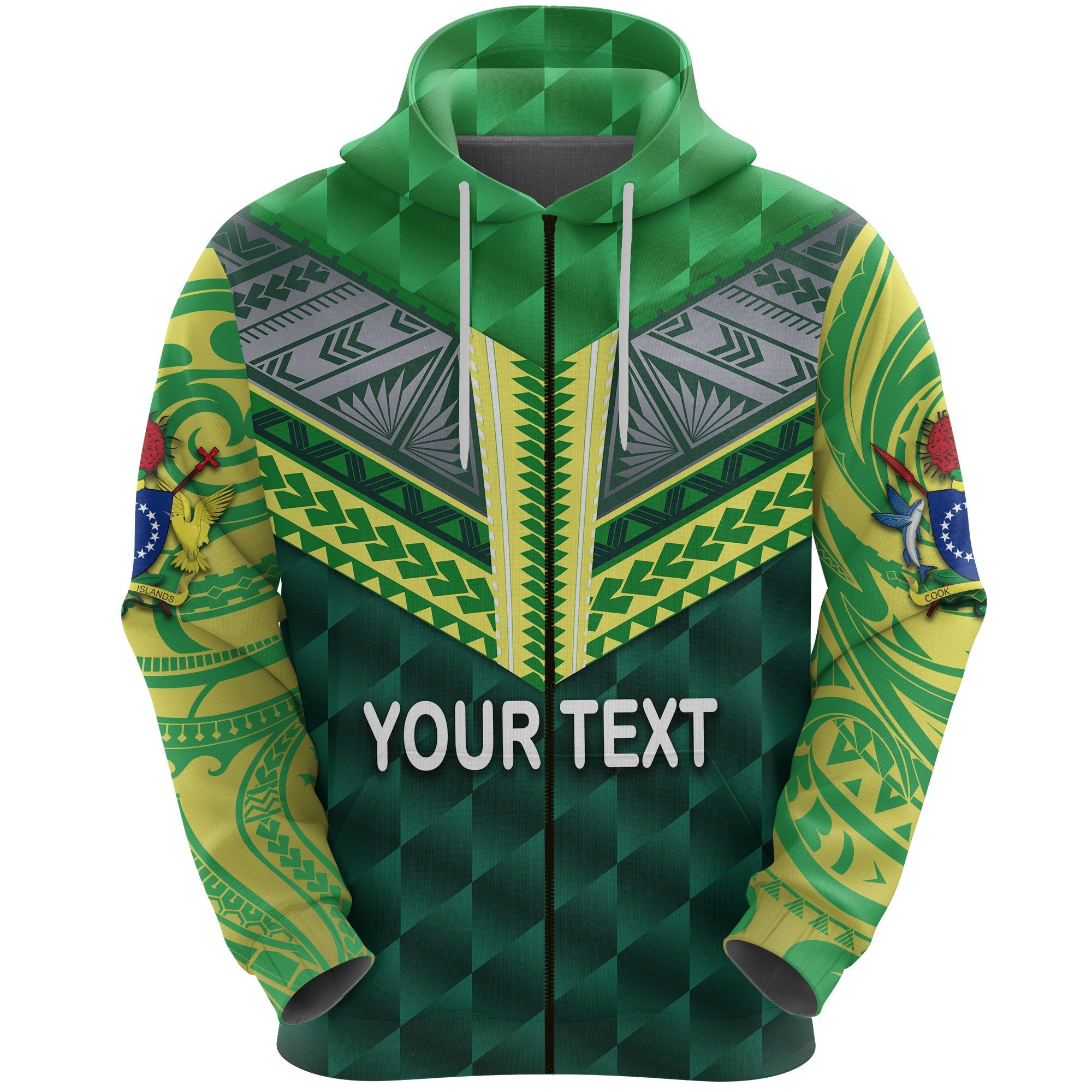 Custom Cook Islands Rugby Zip Hoodie Unisex Green - Polynesian Pride