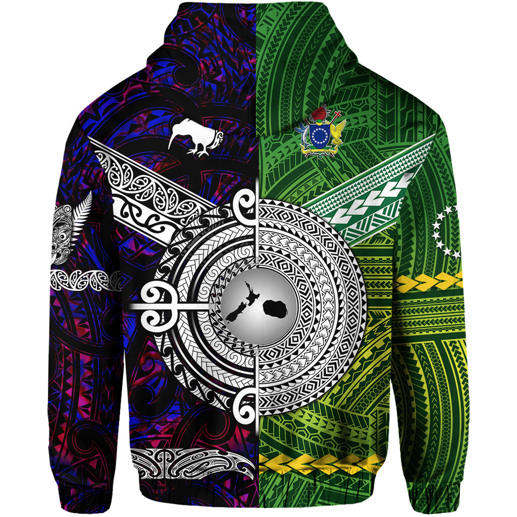 New Zealand Cook Islands Zip Hoodie Maori and Polynesian Together Purple LT8 - Polynesian Pride