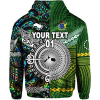 Custom New Zealand Cook Islands Zip Hoodie Maori and Polynesian Together Paua Shell, Custom Text and Number LT8 - Polynesian Pride