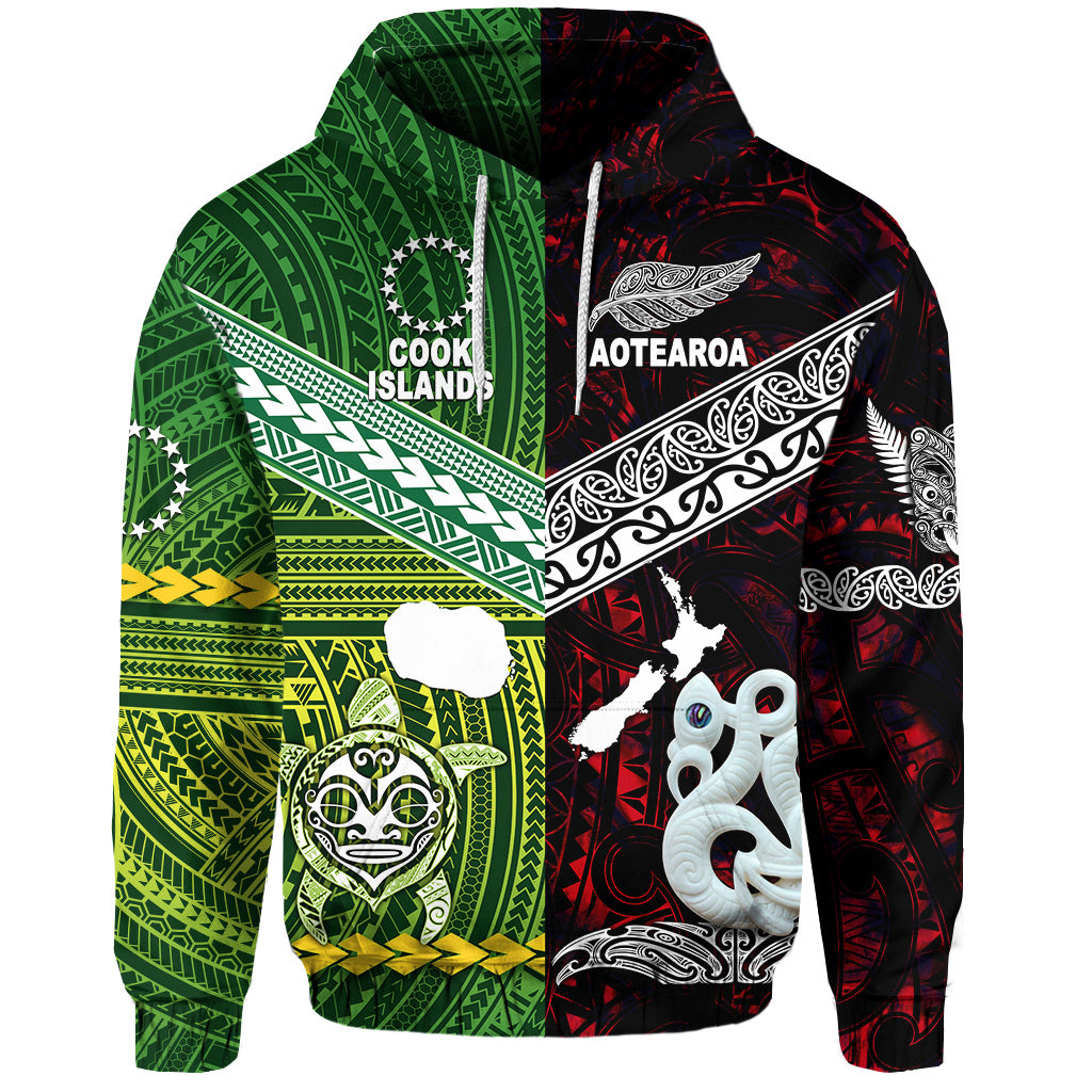 Custom New Zealand Cook Islands Hoodie Maori and Polynesian Together Red, Custom Text and Number LT8 - Polynesian Pride