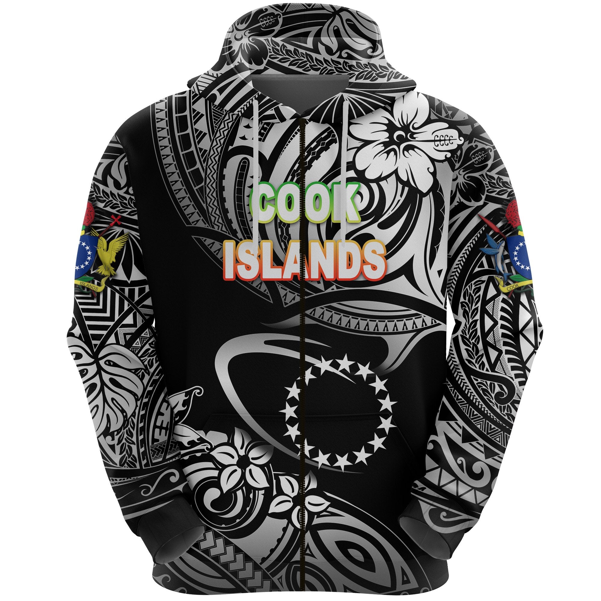 Custom Cook Islands Rugby Zip Hoodie Unique Vibes Black, Custom Text and Number Unisex Black - Polynesian Pride