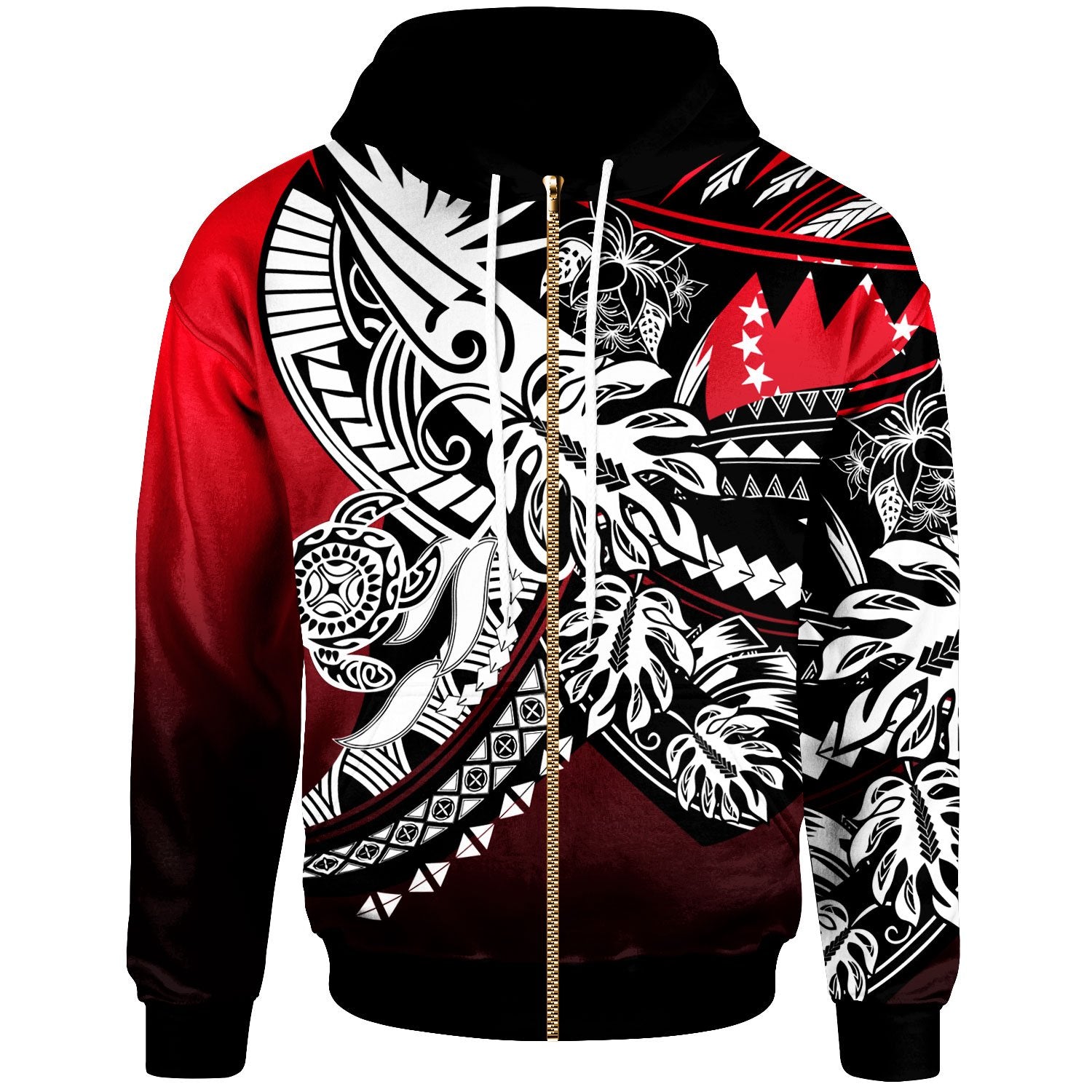 Cook Islands Zip Hoodie Tribal Jungle Pattern Red Color Unisex Red - Polynesian Pride