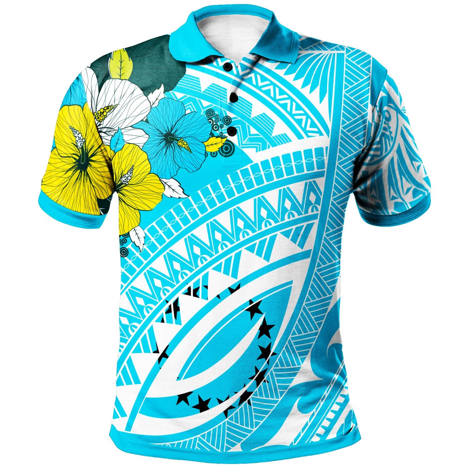 Cook Islands Polo Shirt Polynesian Pattern Aquamarine Stone Color Unisex Blue - Polynesian Pride