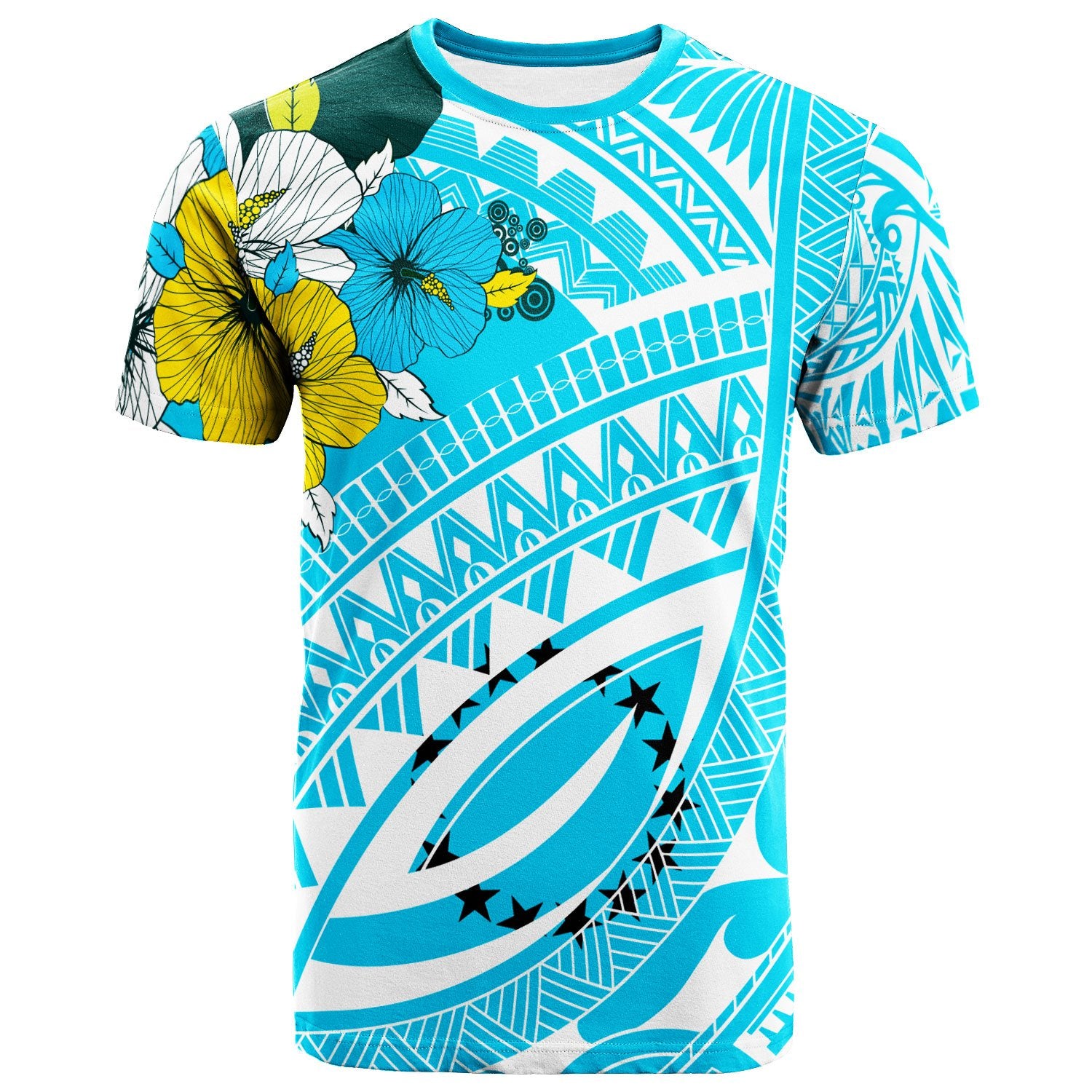 Cook Islands T Shirt Polynesian Pattern Aquamarine Stone Color Unisex Blue - Polynesian Pride