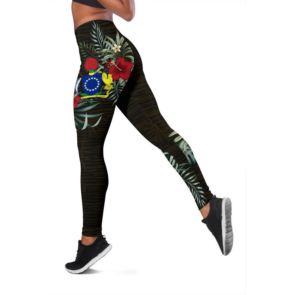 Cook Islands Hibiscus Leggings Black - Polynesian Pride