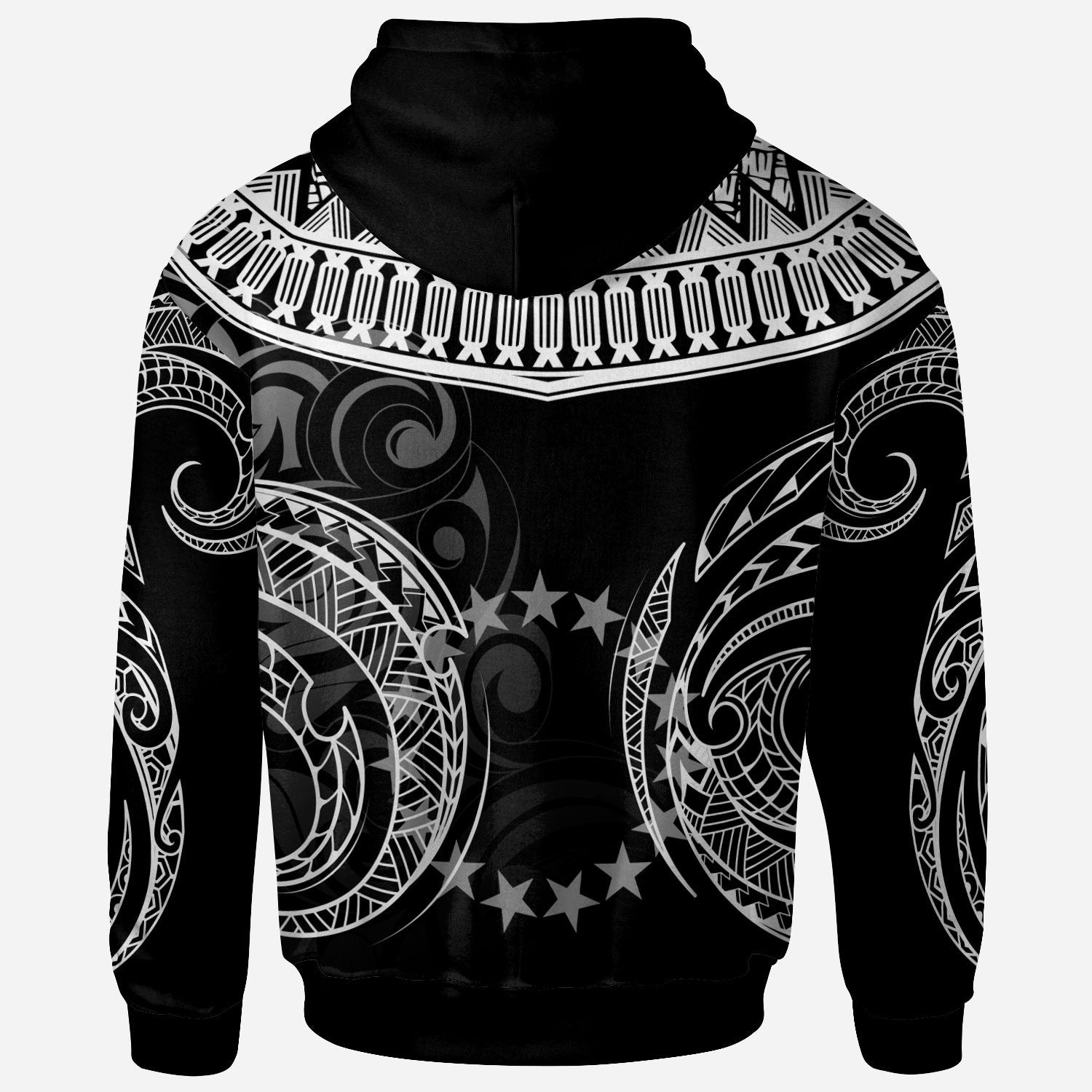 Cook Islands Custom Zip Hoodie Serrated Pattern White Color Unisex Black - Polynesian Pride