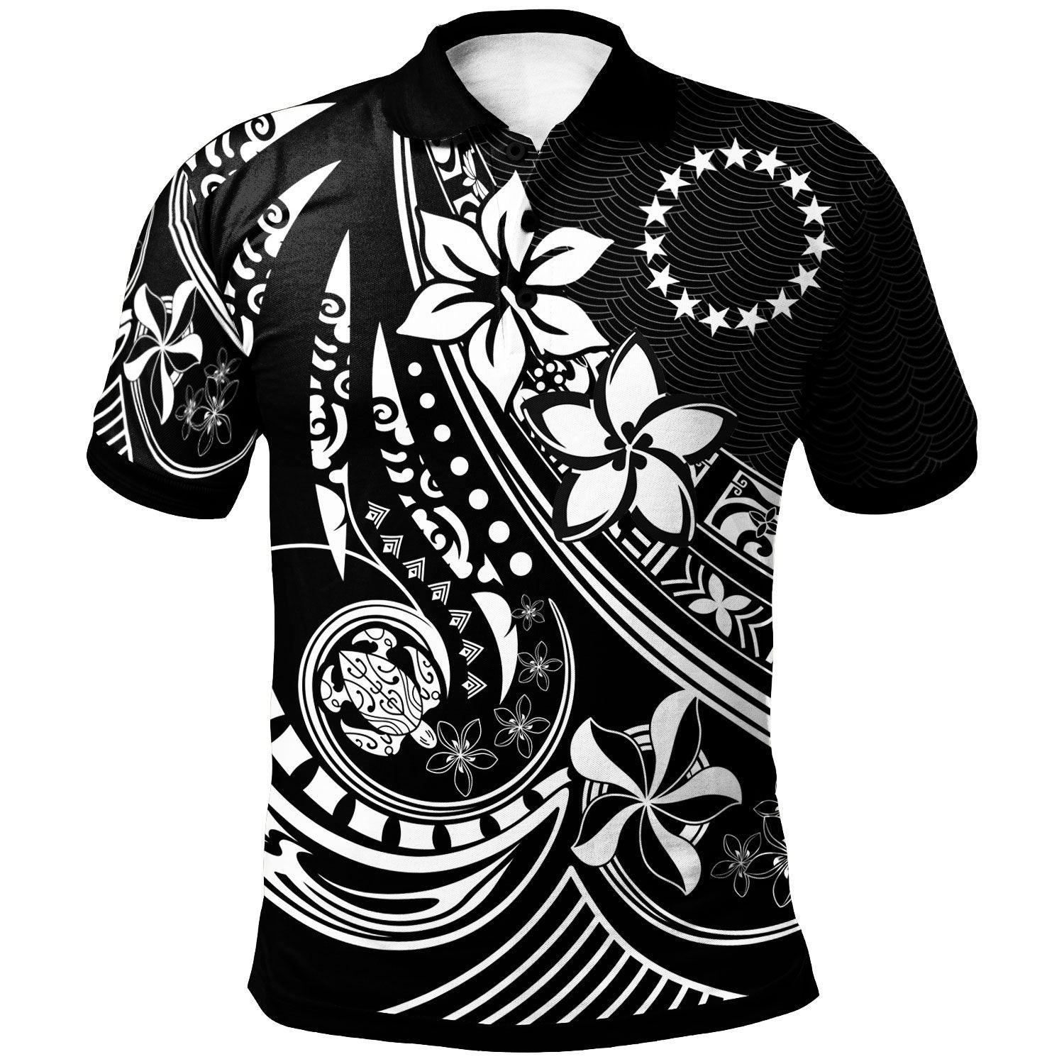 Cook Islands Polo Shirt The Flow Of The Ocean Unisex Black - Polynesian Pride