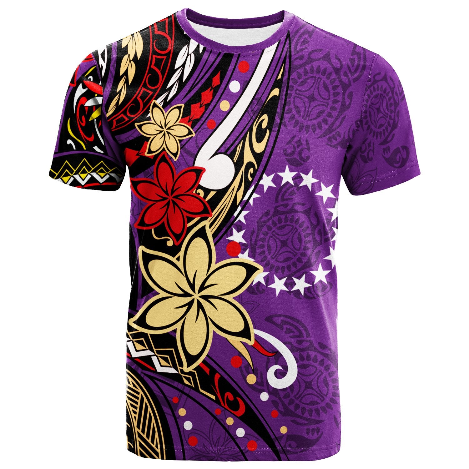 Cook Islands T Shirt Tribal Flower With Special Turtles Purple Color Unisex purple - Polynesian Pride