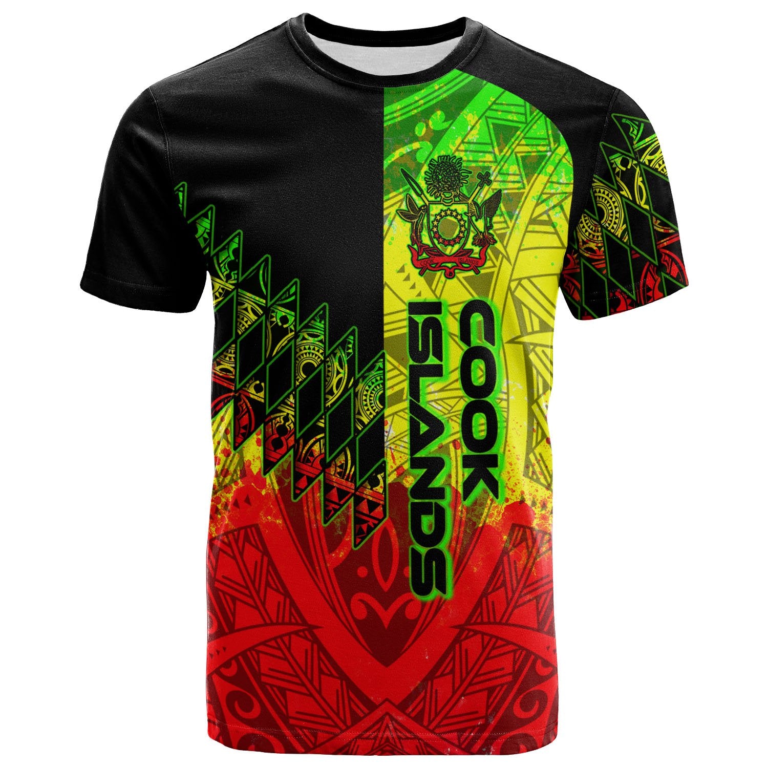 Cook Islands T Shirt Reggage Color Symmetry Style Unisex Black - Polynesian Pride