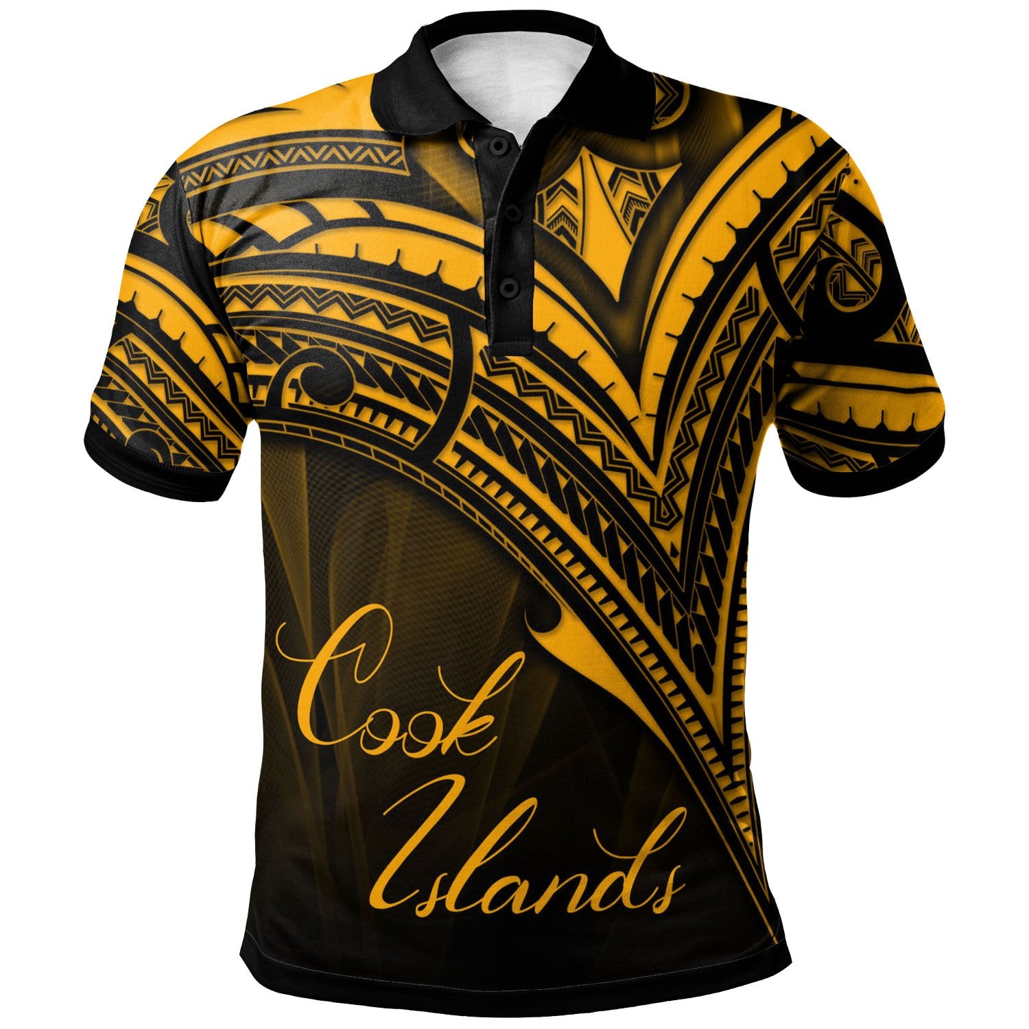 Cook Islands Polo Shirt Gold Color Cross Style Unisex Black - Polynesian Pride