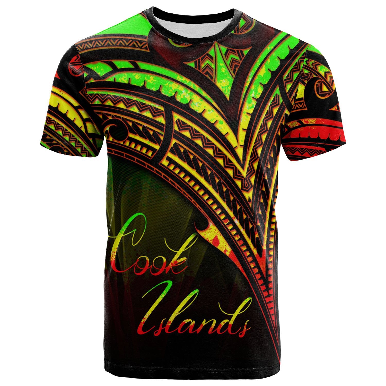 Cook Islands T Shirt Reggae Color Cross Style Unisex Black - Polynesian Pride