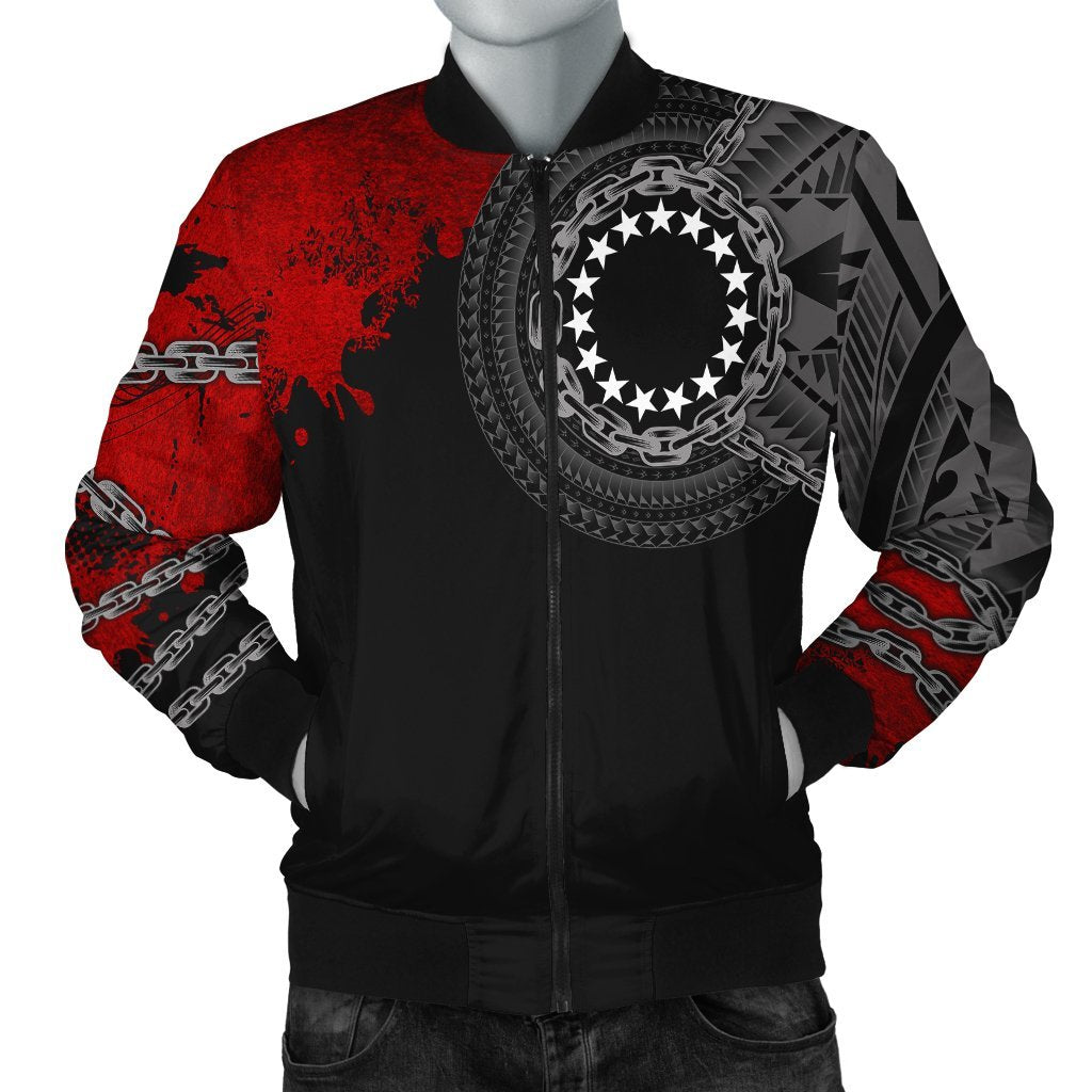 Cook Islands Polynesian Men's Bomber Jacket - Polynesian Chain Style Black - Polynesian Pride