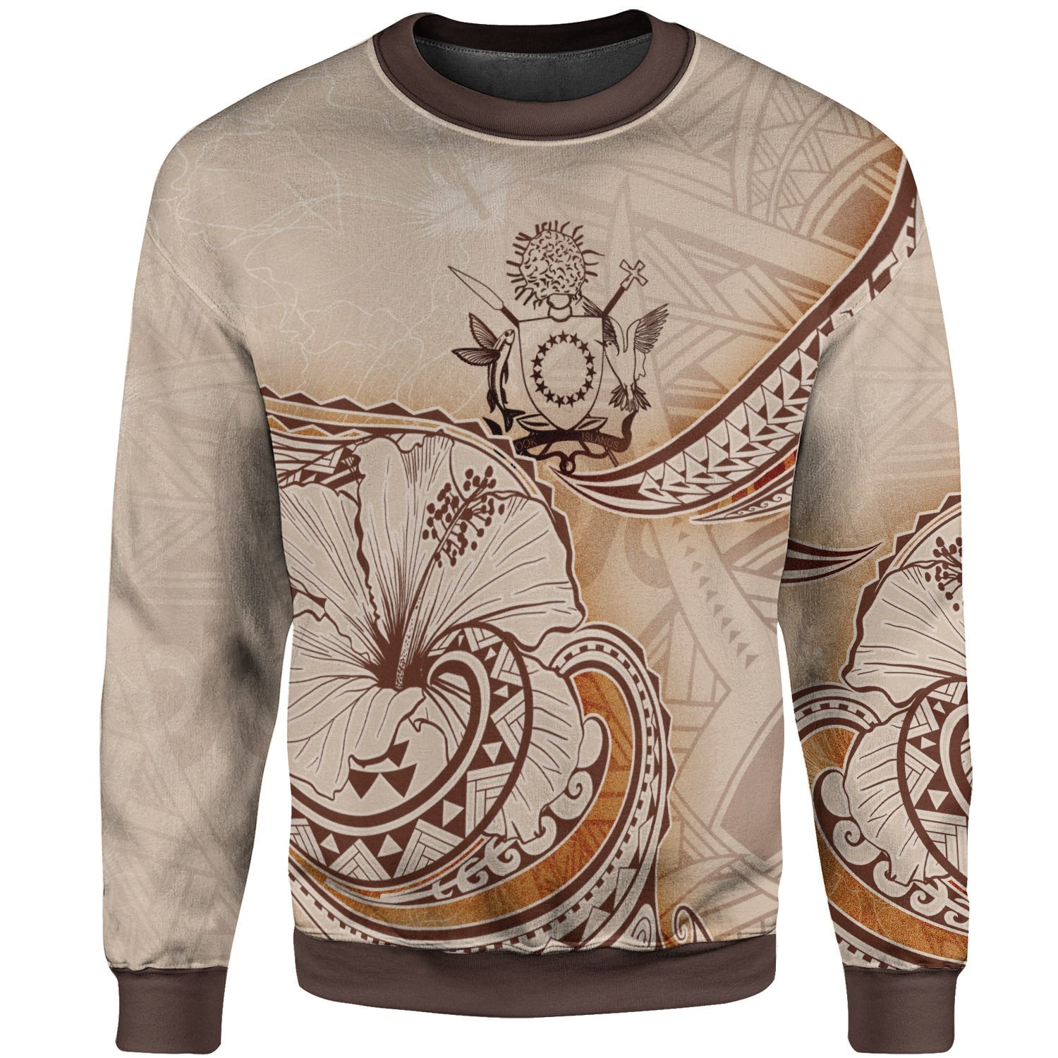 Cook Islands Sweatshirt - Hibiscus Flowers Vintage Style Unisex Nude - Polynesian Pride