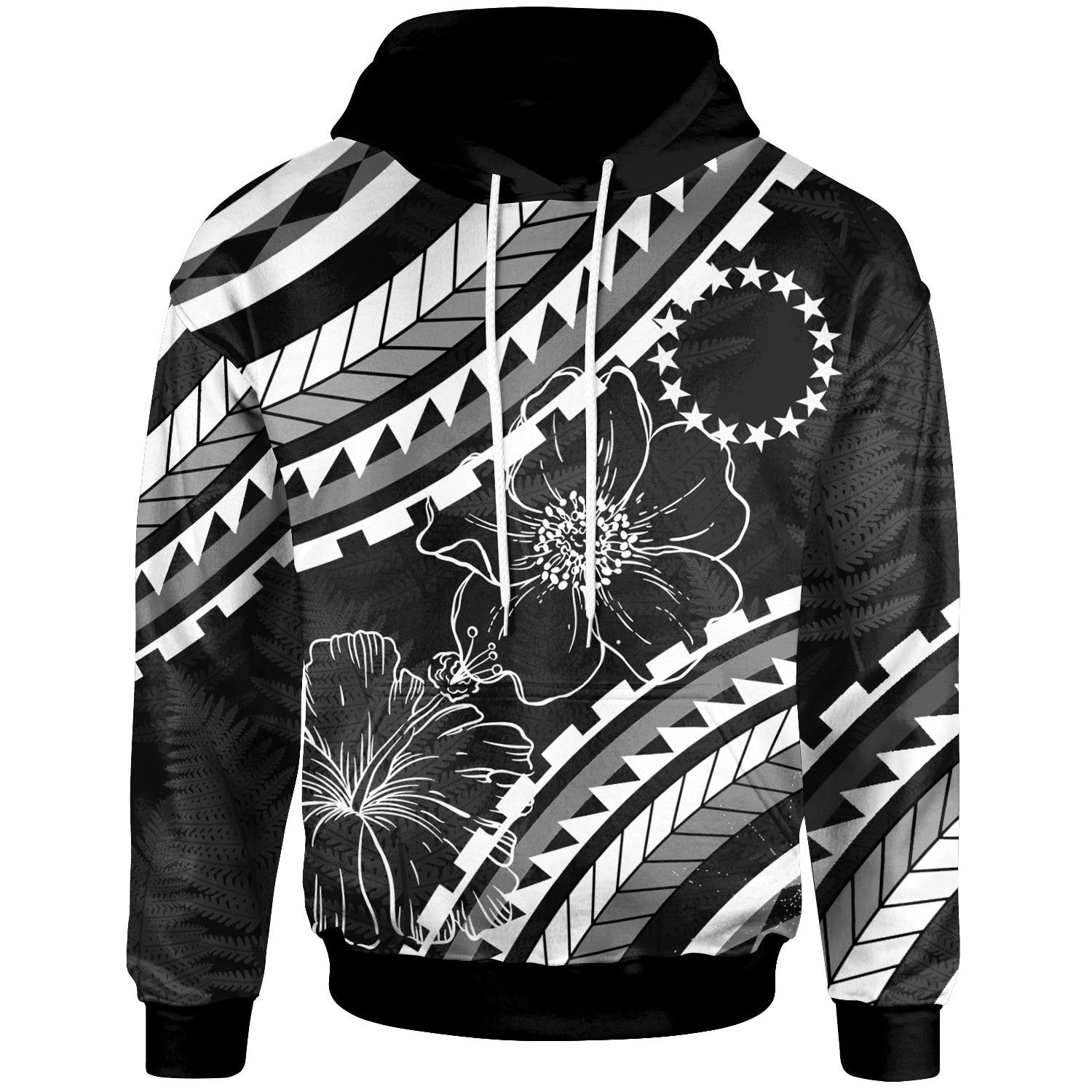 Cook Islands Hoodie Palm Leaf Texture Black Unisex Black - Polynesian Pride