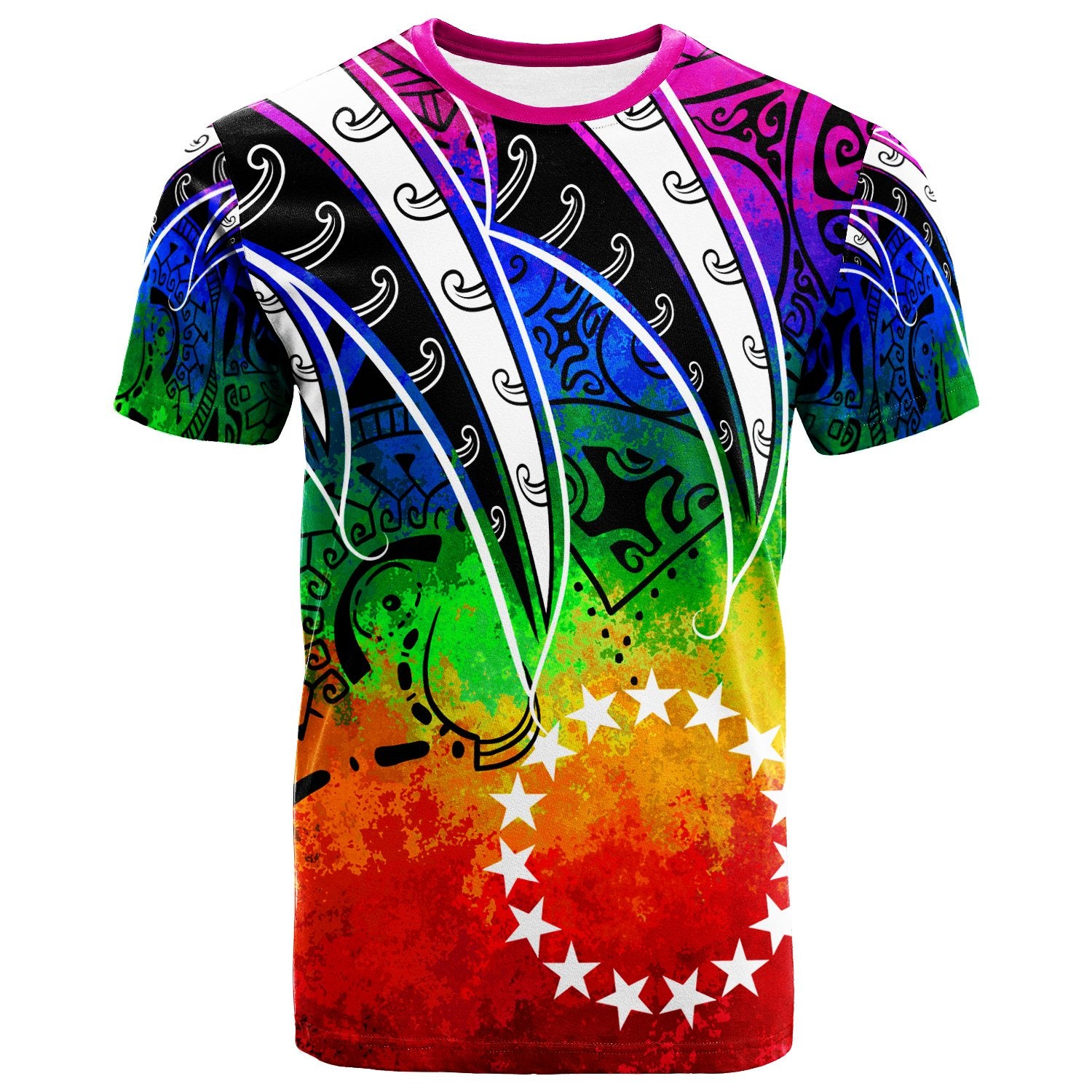 Cook Islands T Shirt Tropical Leaf Rainbow Color Unisex Rainbow Color - Polynesian Pride