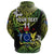 Custom Cook Islands Rugby Zip Hoodie Unique Vibes Coat of Arms Green, Custom Text and Number - Polynesian Pride