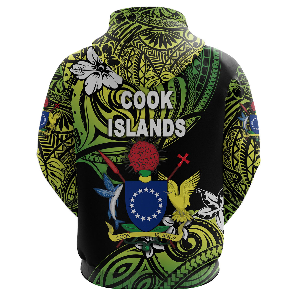 Custom Cook Islands Rugby Hoodie Unique Vibes Coat of Arms Green - Polynesian Pride