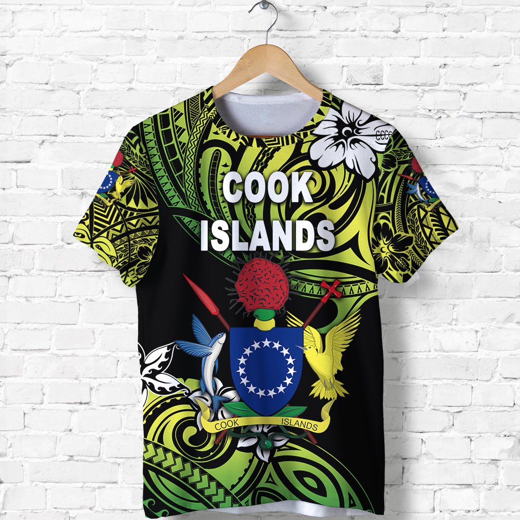 Custom Cook Islands Rugby T Shirt Unique Vibes Coat of Arms Green, Custom Text and Number Unisex Green - Polynesian Pride