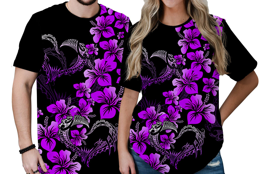 Polynesian Valentine T Shirt Hibiscus Flowers Purple Style LT6 - Polynesian Pride