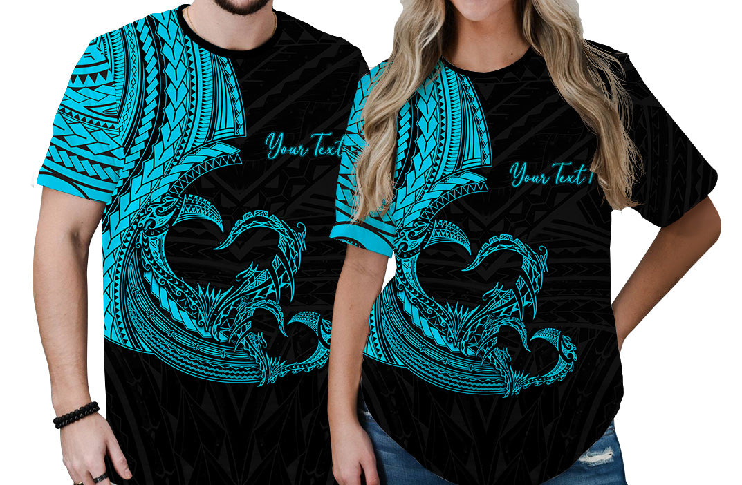 Custom Polynesian Valentine T Shirt Heart Tattoo Blue Style LT6 No Men - Polynesian Pride