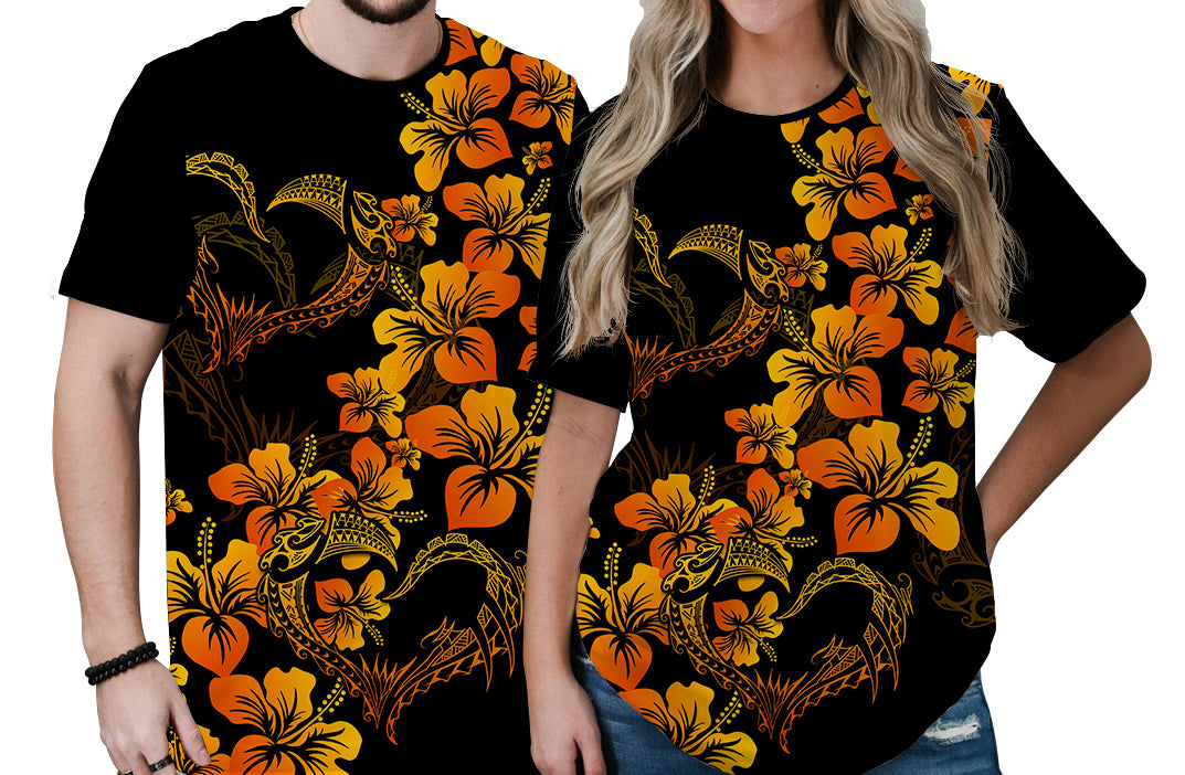 Polynesian Valentine T Shirt Hibiscus Flowers Orange Style LT6 No Men - Polynesian Pride