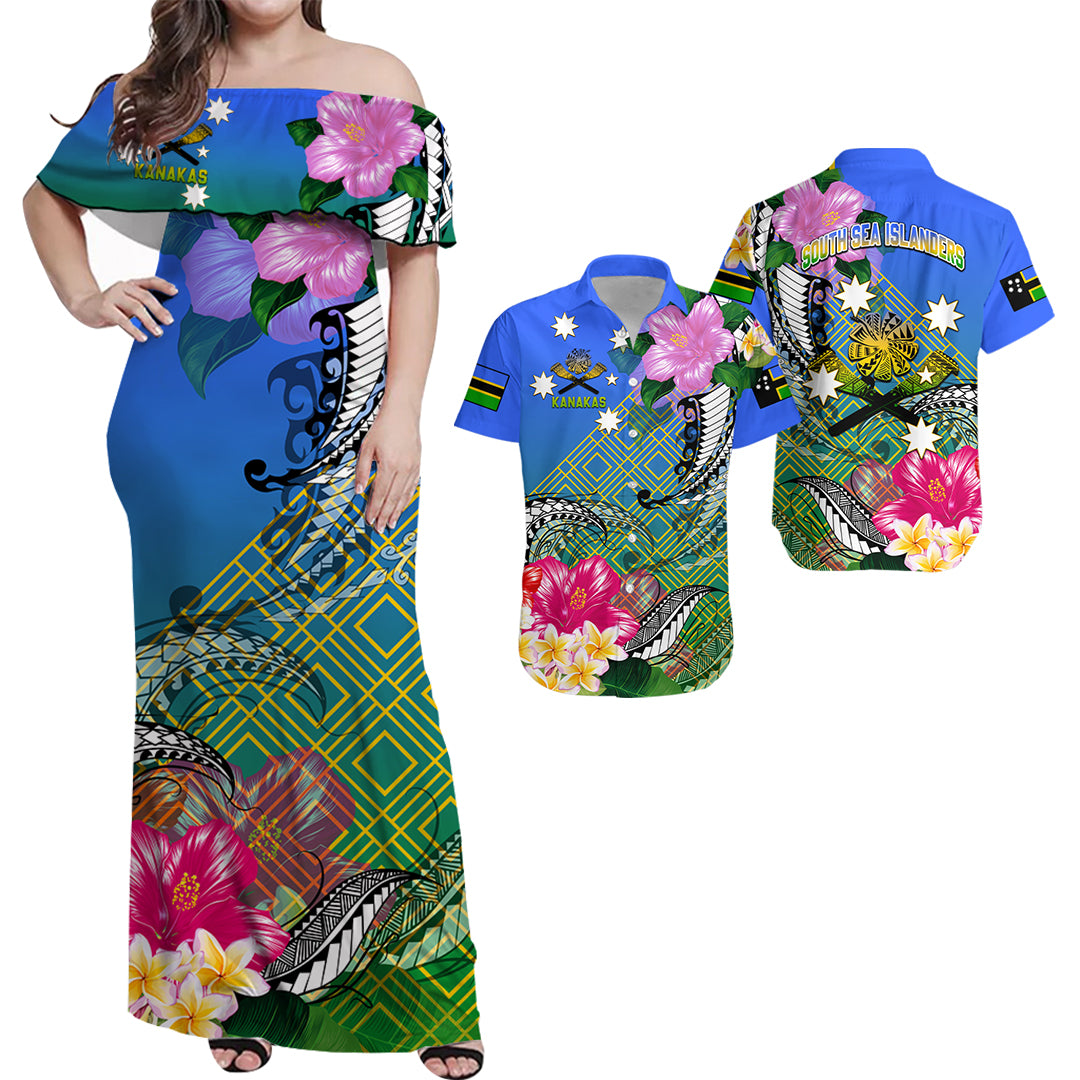 South Sea Islanders Kanakas Hibiscus Polynesian Matching Dress and Hawaiian Shirt LT2 Blue - Polynesian Pride