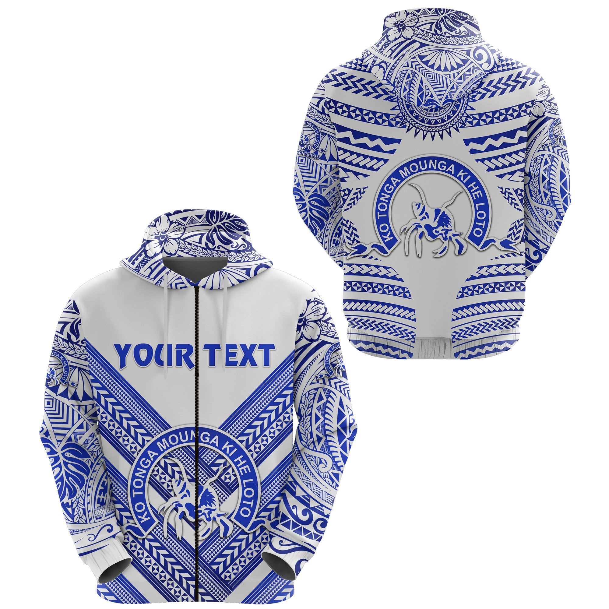 Custom Kolisi Ko Tupou College Tonga Zip Hoodie Creative Style White Unisex Blue - Polynesian Pride