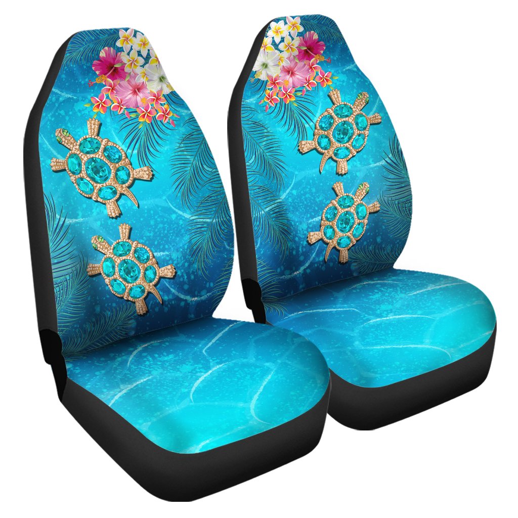 Hawaii Turtle Ocean Tropical Flowers Car Seat Covers - Siri Style - AH Universal Fit Blue - Polynesian Pride