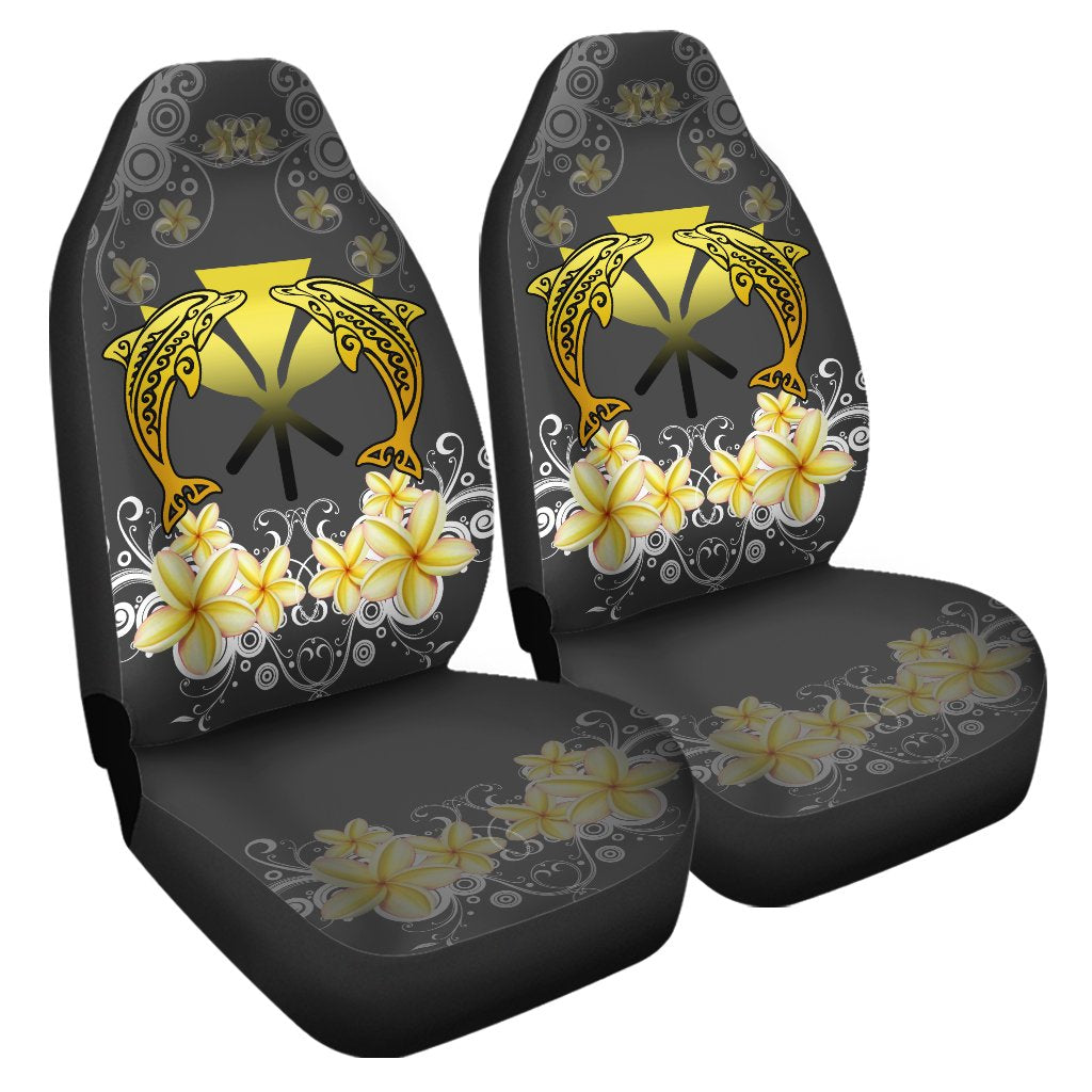 Hawaii Kanaka Dolphin Plumeria Polynesian Car Seat Covers - Bustling Style - AH Universal Fit Yellow - Polynesian Pride