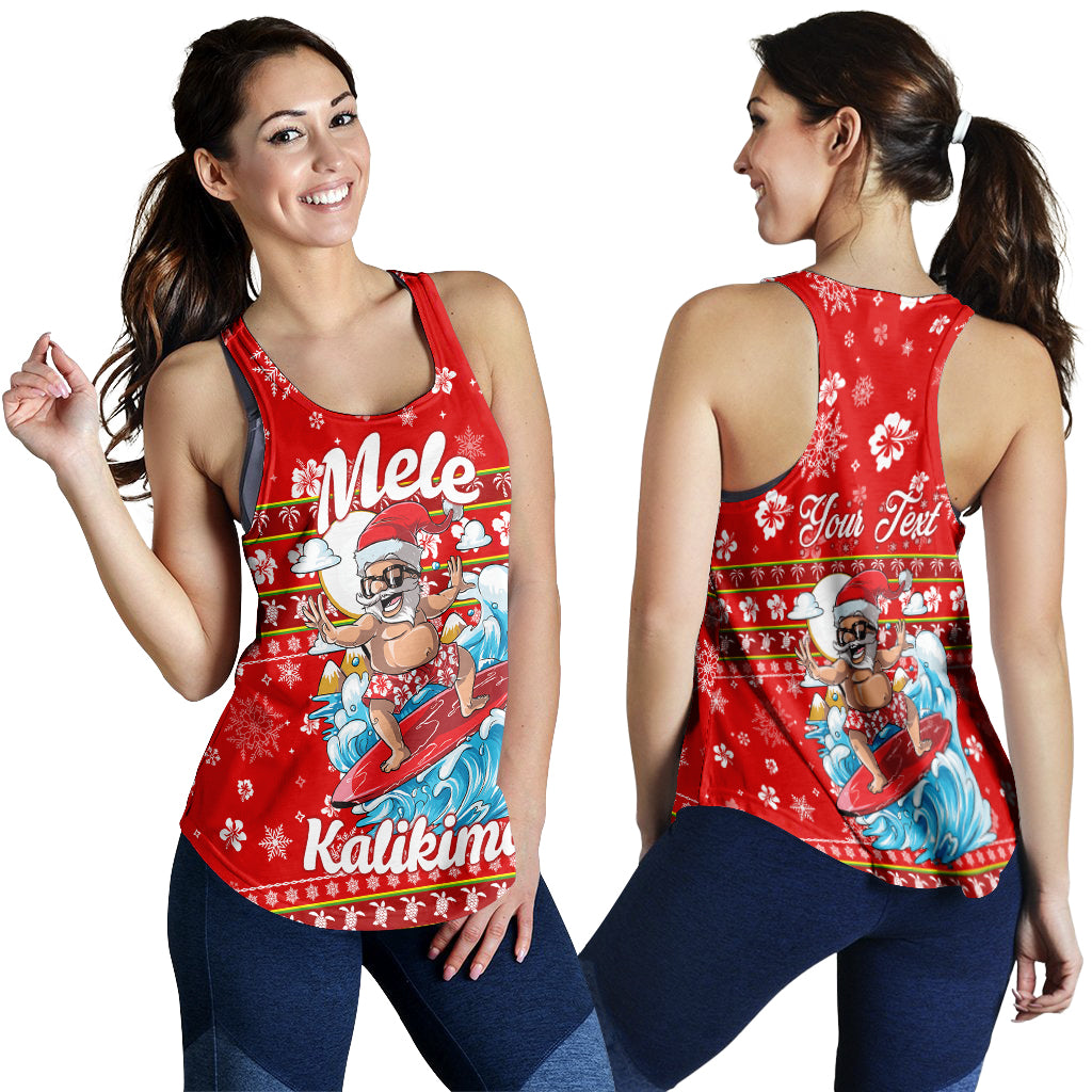 (Custom Personalised) Hawaii Christmas Santas Surf Mele Kalikimaka Women Tank Top - LT2 RED - Polynesian Pride