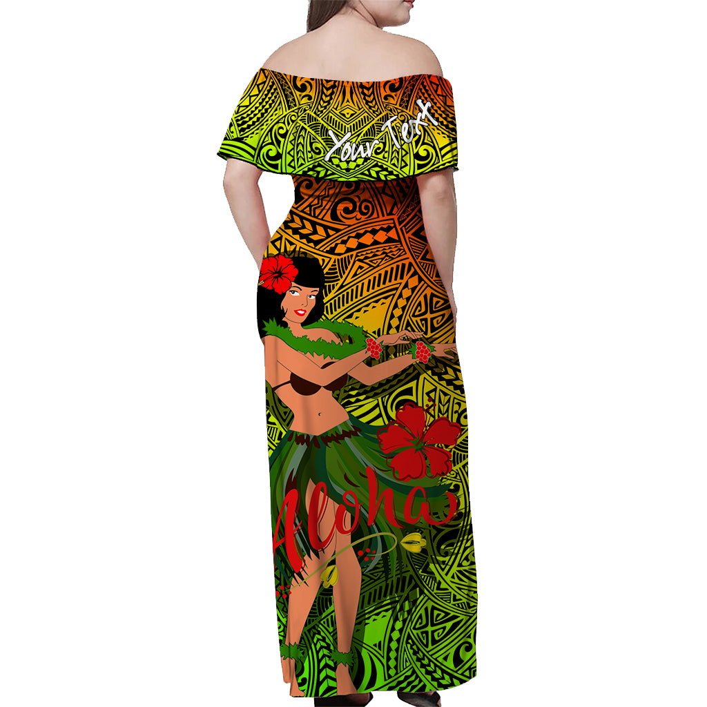 (Custom Personalised) Hawaii Hula Girl Reggae Off Shoulder Long Dress - LT2 Women REGGAE - Polynesian Pride