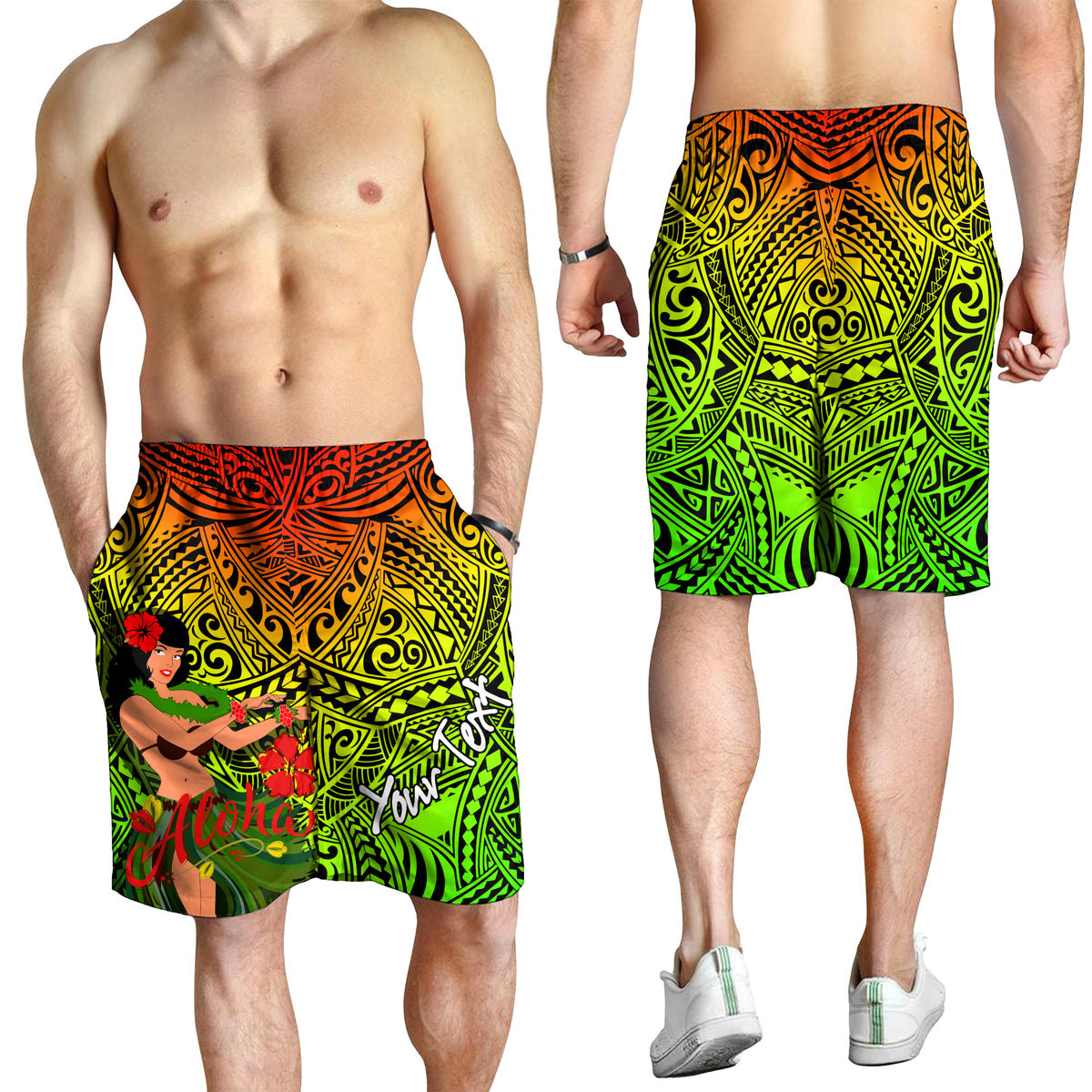 (Custom Personalised) Hawaii Hula Girl Reggae Men Short - LT2 - Polynesian Pride