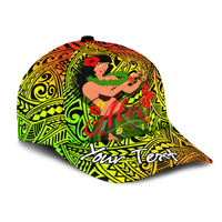 (Custom Personalised) Hawaii Hula Girl Reggae Cap - LT2 Classic Cap Universal Fit REGGAE - Polynesian Pride