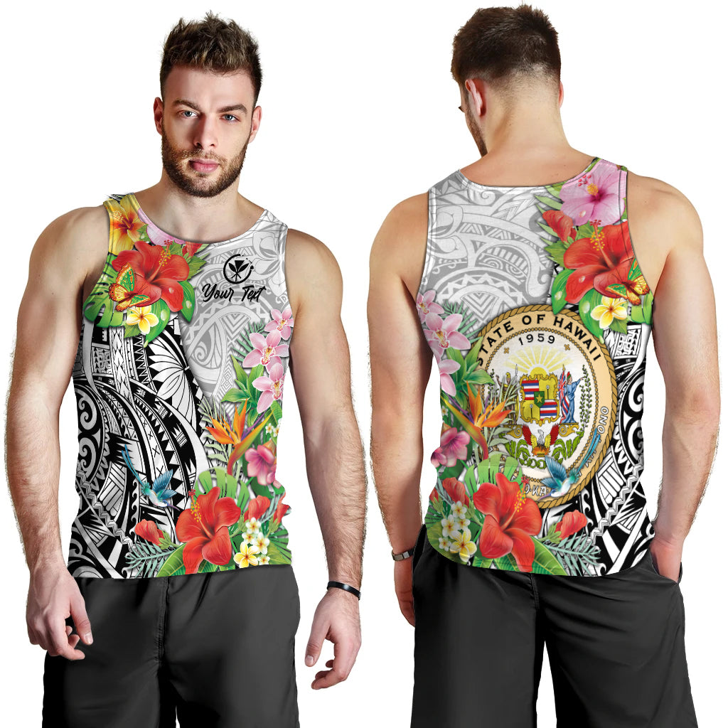 (Custom Personalised) Hawaii Hibiscus Kanaka Polynesia Men Tank Top - LT2 WHITE - Polynesian Pride