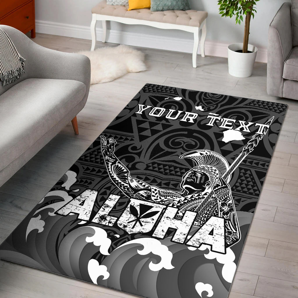 (Custom Personalised) Hawaii King Kamehameha Aloha Hawai'i Nei Area Rug - LT2 BLACK - Polynesian Pride