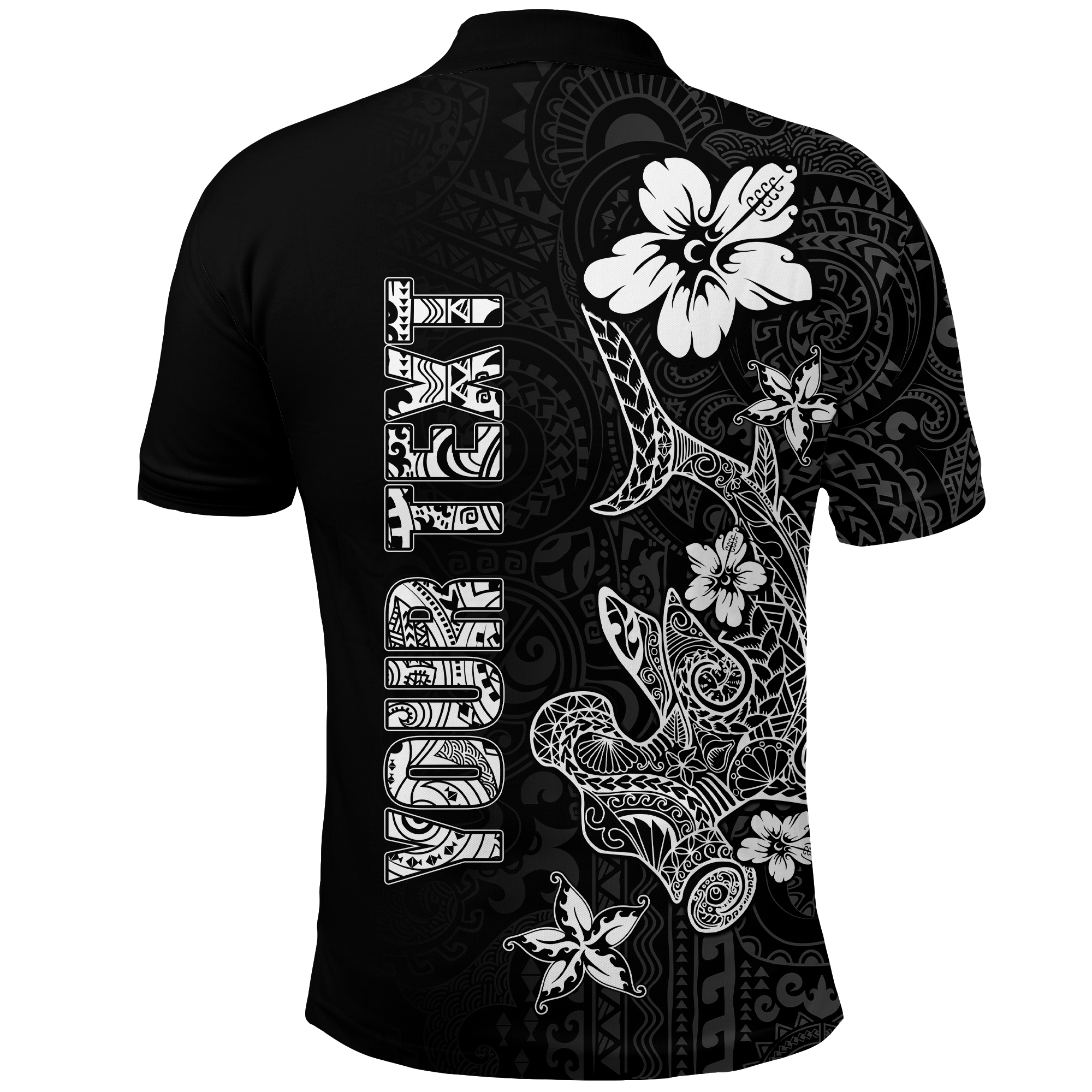 Custom Hawaii Hammerhead Shark Hibiscus Hawaii Pattern Polo Shirt LT2 BLACK - Polynesian Pride